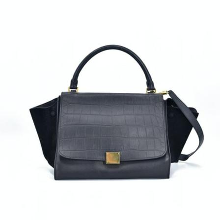 Celine Vintage, Pre-owned Embossed Leather Trapeze Bag Zwart, Dames, Maat:ONE Size