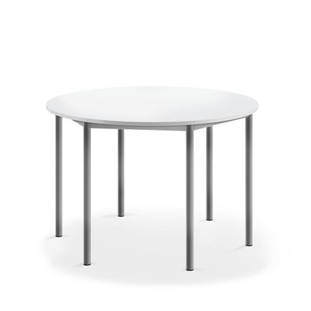 Stół BORÅS, okrągły, Ø1200x760 mm, biały laminat, szary aluminium