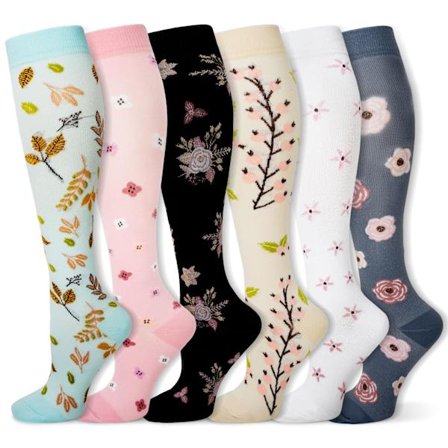 20–30 mmHg kompressiosukat miehille ja naisille (6 paria) – pitkät tukisukat juoksuun, pyöräilyyn, hoitotyöhön, matkustamiseen ja patikointiin