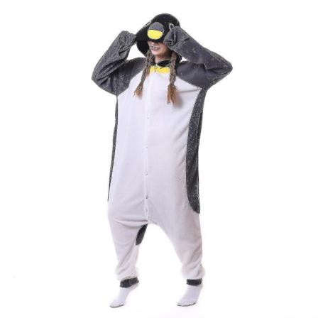 Hksng Kigurumi Dyr Voksne Katt Bjørn Hai Onesies Pyjamas Vaskebjørn Kostymer Drake Jumpsuit Jul Gray Penguin