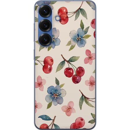 Kompatibelt Mobildeksel til Samsung Samsung Galaxy S25+ Bær & Blomster - mønster med blå blomster og skogsbær