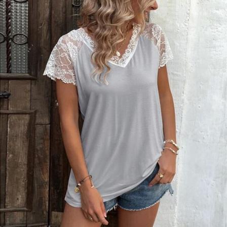 Kortärmad Tröja För Kvinnor Med V-ringad T-shirt