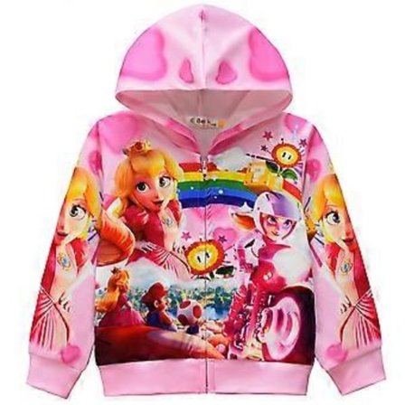 Jente Super Mario Bros Prinsesse Peach Jakke med Glidelås og Hetter Lang Ermet Yttertøy for 4-9 År Gamle Barn (8-9 År B)