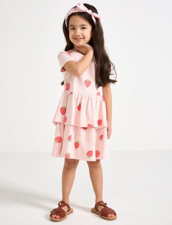 Lindex Dress Ss Peplum Aop - Pink - 122