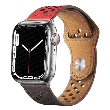 Læderrem til Apple Watch Band 49mm 44mm 40mm 45mm 41mm 42mm 38mm Correa Armbånd Iwatch Series 3 4 5 6 Se 7 8 Ultra Strap red gray 42mm 44mm 45mm 49mm