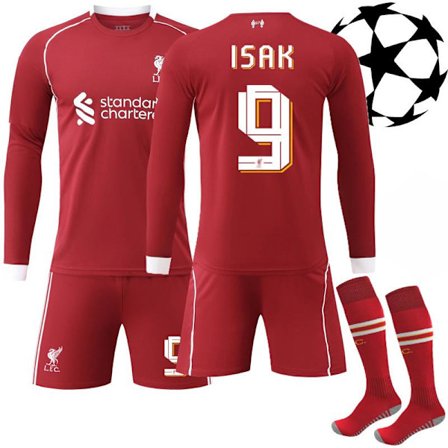 25-26 Liverpool UEFA Champions League Hemmatröja långärmad fotbollströja Nr. 9 Isak (tröja+shorts+strumpor) 26