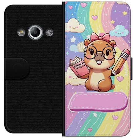 Yhteensopiva Lompakkokotelo Samsung Galaxy Xcover 3 Suloinen kawaii-hahmo pienestä jyrsijästä, jolla on lasit, kirja ja kynä, pastellivärit ja sa