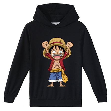 ONE PIECE Luffy Print Casual Hættetrøjer Pullover Toppe Børn Hættetrøje Gave Sort