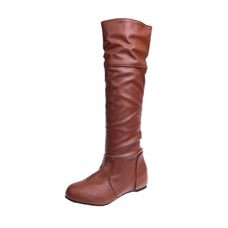 Damveckade Stretchiga Vinterskor Rund Tå Slouchy Flat Boot