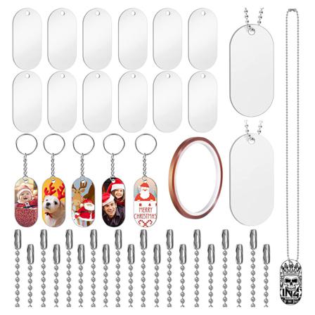 51x Sublimationsstämpling Tag Halsband Set Dubbla sidor Värmeöverföring Nyckelring Blank bräda för personliga Pet Tags Nycklar