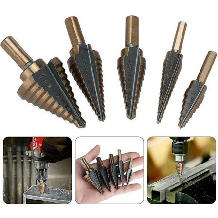 5 stk. metalltrinnbor, 5-35 mm HSS titan konisk trekant metalltrinn fres for stål, tre, messing, aluminium, PVC