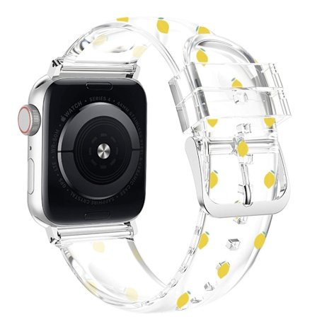 Klockarmband för Apple Watch iWatch 42/44/45/49mm transparent TPU tryckt citron