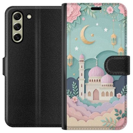 Kompatibelt Lommeboketui til Samsung Galaxy S21 FE 5G Håndtegnet reiseinspirert mønster med verdenskart, fly, hjerter og vintage eventyrtema