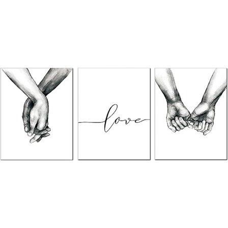 3 stk. hånd i hånd vægkunst lærredstryk plakat nordisk mode sort og hvid skitse kunst linje vægdekoration maleri