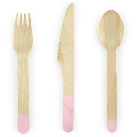 Babyshower Bestik Træ Lyserød 18 dele