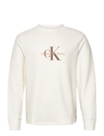 Archival Monologo Waffle Ls Tee T-shirts Long-sleeved Creme Calvin Klein Jeans