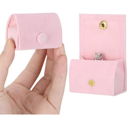 2 Stykker Små Reise Ringholder Bokser i Fløyel, Bærbare Mini Smykker Øredobber Halskjede Oppbevarings Gaveesker for Kvinner Jente Gym Arbeid (Rosa)