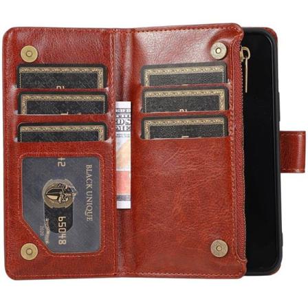 Dubbelflip Zipper 9-kort Apple Iphone 14 - Brun