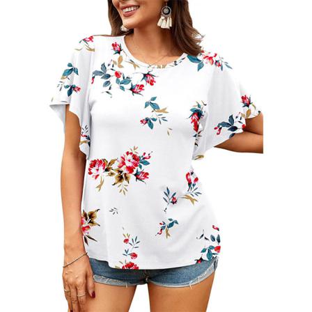 Print T-shirt För Kvinnor Med Blommönster