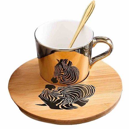 Guld Spegelreflektion Kopp och Träfat Kaffekopp (Zebra) C