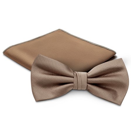 Tan Pre-Tied Bow Tie and Pocket Square Set for Men - Bow Tie Sets
