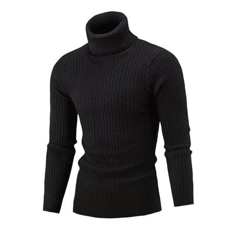 Herrjumper Stickad Tröja Hög Hals Smal Enfärgad Enkel Topp För Dagligt Slitage Hemma Skola Black 2XL