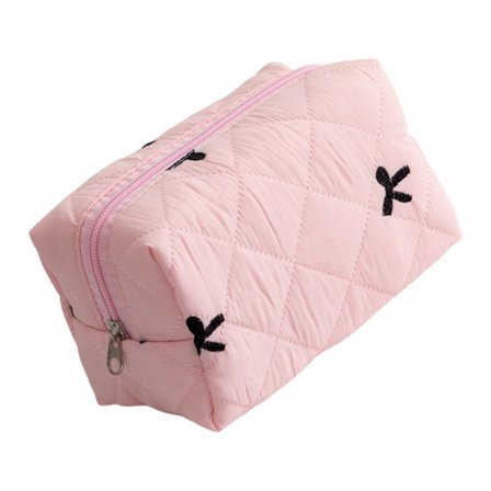 Blød, quiltet kosmetiktaske med sløjfedetalje, makeup-beholder til kvinder