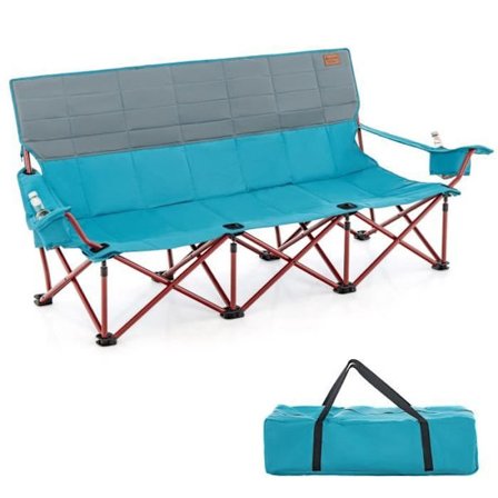 COSTWAY dobbelt foldbar havestol, kopholdere, belastning 450 kg, Loveseat campingstol til picnic, strand, blå