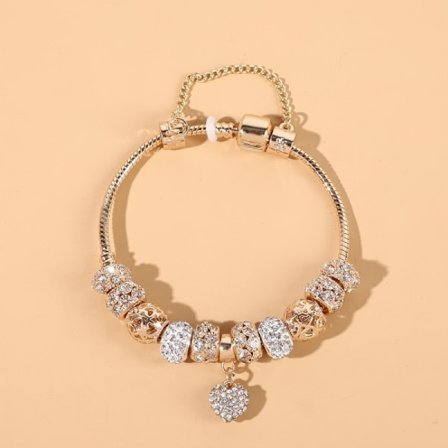 Naisten muotipäähdystin helmi-rannekoru täynnä kiiltäviä zirkonia sydämen muotoinen riipus C