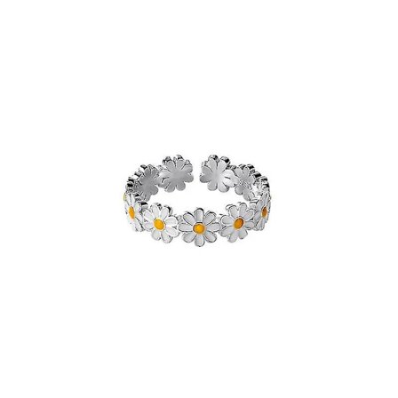 /EA/Vacker Daisy Blomma Öppen Statement Ring Sterling Silver 925 Justerbar Solros Bröllop Förlovningsring Tåring Finger Rem Tidlös Fint Smycke