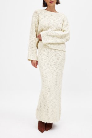 NA-KD - Knitted Maxi Skirt - Strikkete kjoler - Offwhite - XS