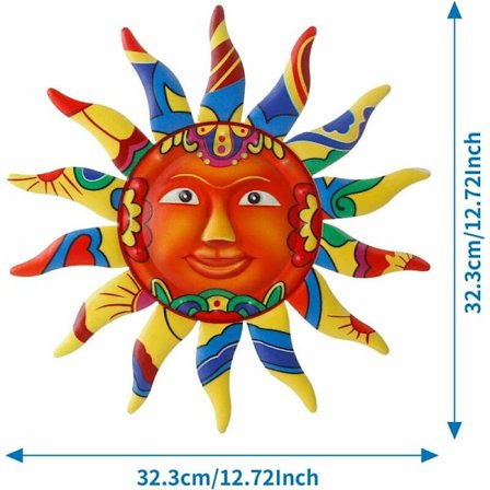 Metall Sol Väggkonst Dekor Metall Färgglad Sol Ansikte Vardagsrum Sovrum Hemmakontor Bar Butik Uteplats Trädgårdsdekoration