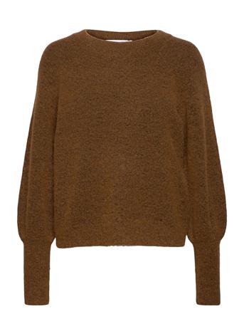 Slfsif Kaya Ls Knit O-Neck Brown Selected Femme