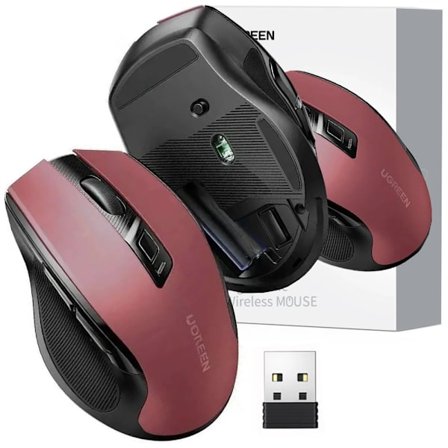 Ugreen MU006 trådløs optisk mus USB 2.4GHz / Bluetooth 5.0 4000 DPI - rød