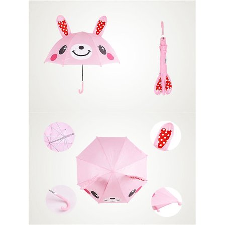 Søt Tegneserie Dyr Paraply Med Buede Håndtak Kompatibel Med Barnedyr Ører -ES