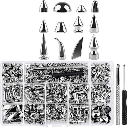 270 Sæt Søm og Nitter, Assorterede Former Punk Søm Nitter Metalliske Kegle Skrue Bagside Nitter med Installationsværktøjer_MGF[GKS]