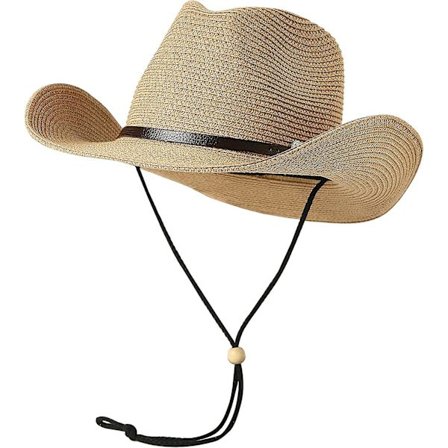 Dame Herre Sommer Vestlig Strå Cowboy Cowgirl Hatt Formbar Bred Skygge Strå Strand