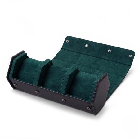 Hexa | Czarno-zielone sześciokątne etui rolowane z ekologicznej skóry na 3 zegarki dla mężczyzn - Pudełka na zegarki