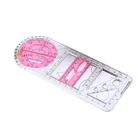 Multifunctional Geometric Ruler Geometric Drawing Template Measuring Tool for School Supplies Transparent Red