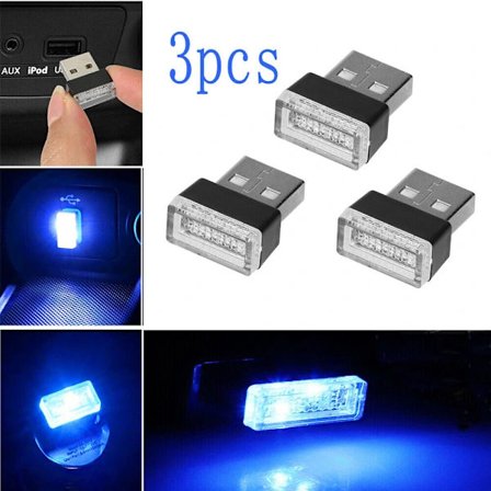 3x Mini USB LED Neon Atmosfære Lampe til Bilinteriør
