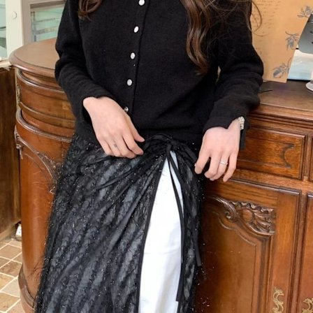 Lace Layered Gaze Nederdel Kvast Nederdele SORT