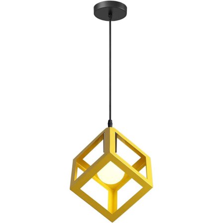Moderne Pendellampe Terningform Chandelier Geometrisk Stil Metal Loftlampe E27 Loftlampe til Soveværelse Stue Restaurant-16CM, Gul