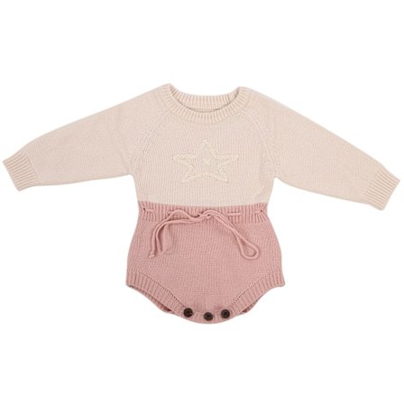 Babyklær Bomull Baby Romper Jumpsuits Nydelig Stjerne Lang Ermet Body for Jenter Rosabeige 90cm