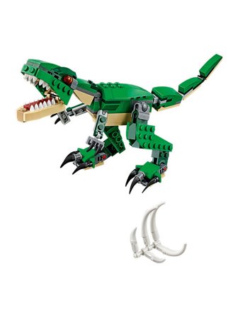 Lego Creator Shake the ground with this menacing T. rex, featuring a dark-green and beige color scheme and bright orange eyes. Open its mouth to 