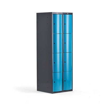 Kleiderspind CURVE, 2 Module/8 Fächer, 1740 x 600 x 550 mm, blau