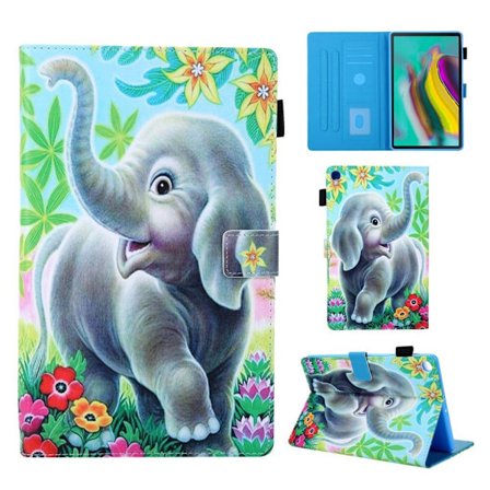 Samsung Galaxy Tab A 10.1 (2019) flipfodral i läder med supreme-mönster - Elefant