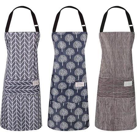 3 stk. Dameforklæde med Lommer Justerbare Madlavningsforklæder PVC Vandtæt Køkkenforklæde til Køkken Madlavning Bagning Husholdningsrengøring