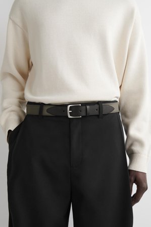 COS Men's Leather Trimmed Webbing Belt in Beige