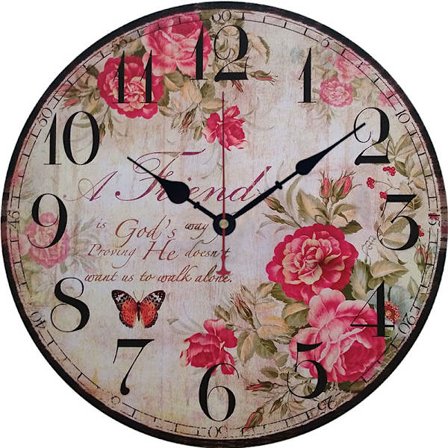 Vintage blommig väggklocka 34cm
