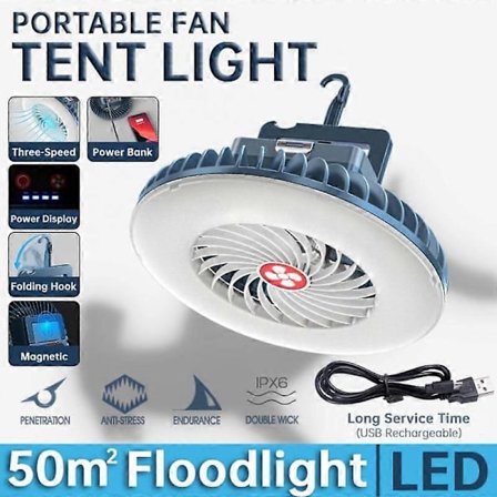 2-i-1 LED Teltventilator Vandtæt Genopladelig Campingventilator Loftslampe Bærbar Ventilator (Fww)